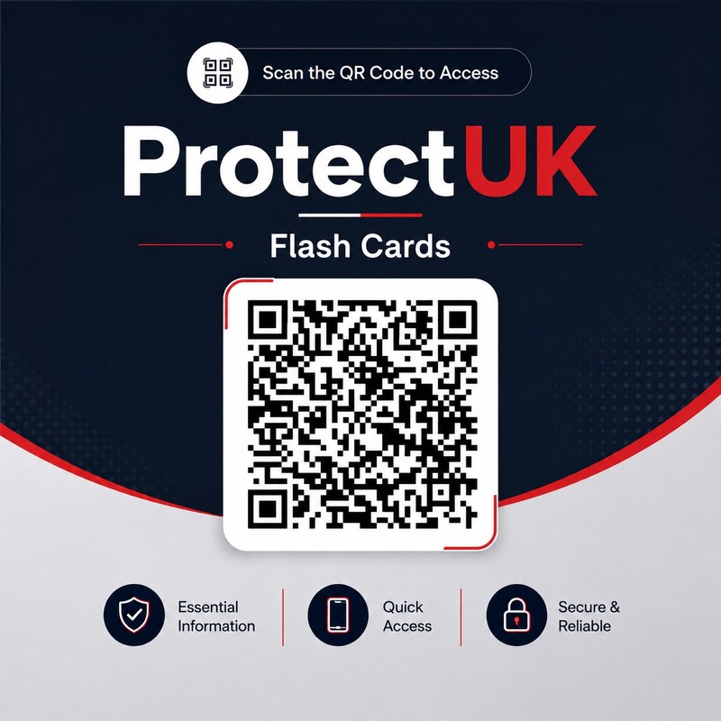 ProtectUK Flash Cards poster with a QR code.